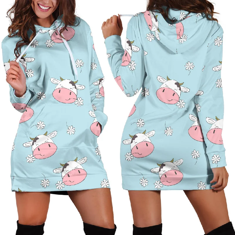 New Markdowns Cute Cow Flower Pattern Women'S Hoodie Dress