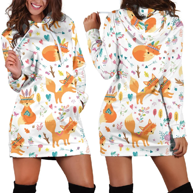 Super Bargain Cute Tribal Fox Pattern Women'S Hoodie Dress