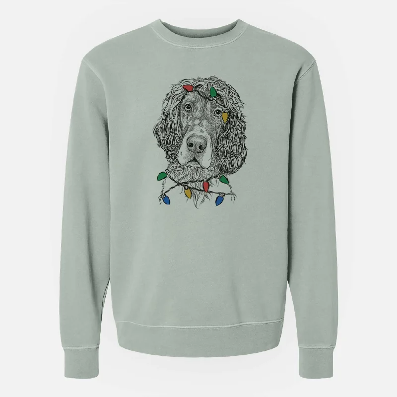 Hurry In Christmas Lights Sir Rexford the Blue Belton English Setter - Unisex Pigment Dyed Crew Sweatshirt