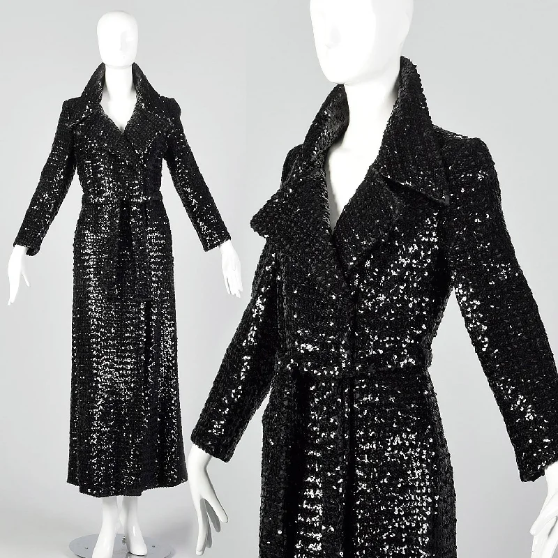 Weekend Special XS 1970s Black Sequin Trench Coat