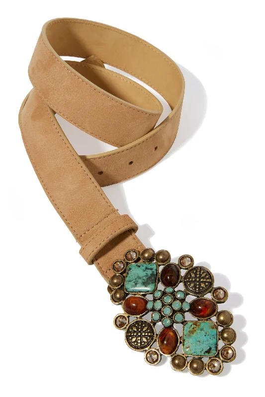 Epic Deals Marble And Gem Detail Leather Belt Turquoise Multi