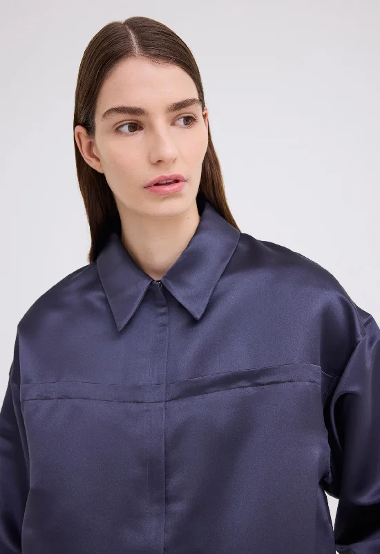 New Arrival Poulson Silk Bomber Jacket - Sly Blue