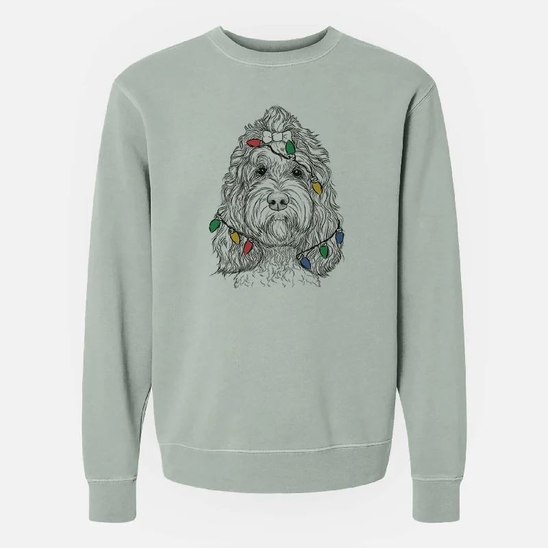 Stock Clearance Christmas Lights Chloe the Cockapoo - Unisex Pigment Dyed Crew Sweatshirt