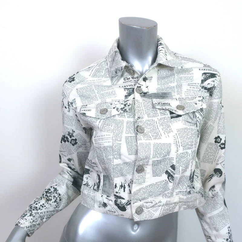 Can't Miss Reformation Cora Shrunken Denim Jacket White Newsprint Size Extra Small