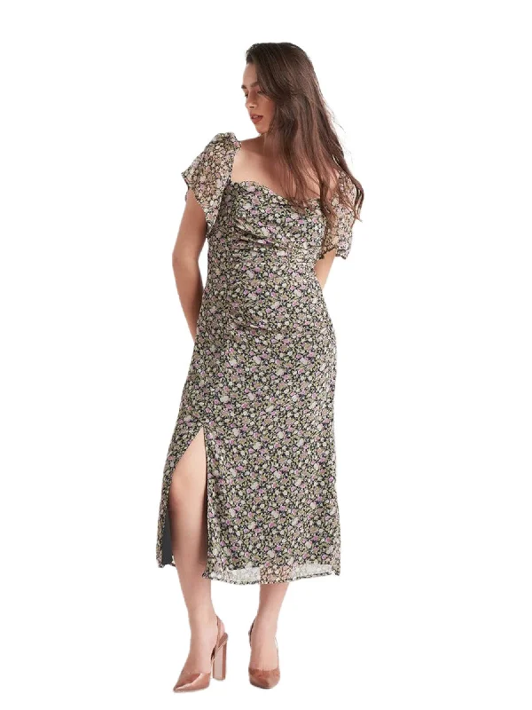 Price Reduction BLACK TAPE Womens Smocked Floral Pouf Sleeve Square Neck Short Party Fit + Flare Dress Price Reduction BLACK TAPE Womens Smocked Floral Pouf Sleeve Square Neck Short Party Fit + Flare Dress