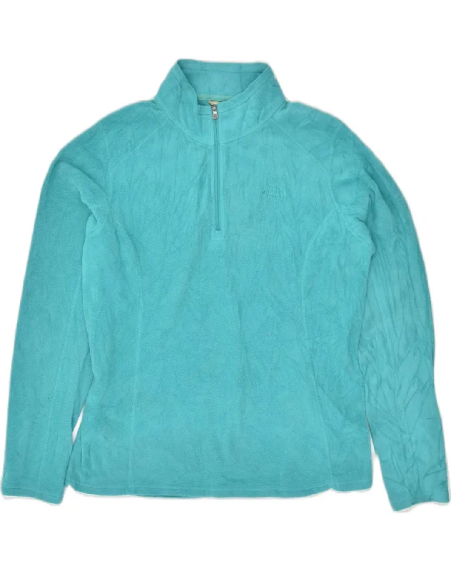 Steals and Deals THE NORTH FACE Womens Zip Neck Fleece Jumper UK 16 Large Blue Polyester