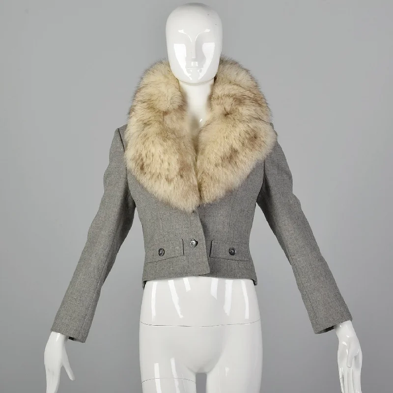Discount Deals Small 1970s Wool Crop Jacket with Fur Collar