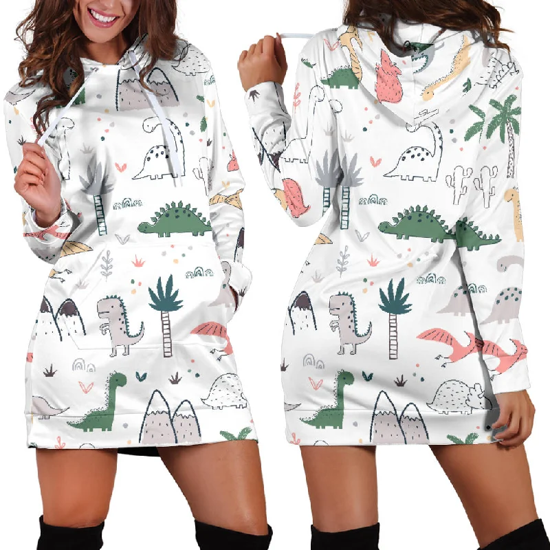 New Arrival Cute Cartoon Dinosaurs Tree Pattern Women'S Hoodie Dress